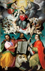 De kroning van de Maagd met de heiligen Lucas, Dominicus en Johannes de Evangelist